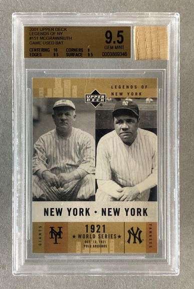 2001 Upper Deck Legends of NY, McGraw / Ruth Game Used Bat #151 BGS 9.5