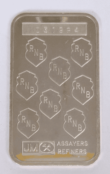 RARE HTF Johnson Matthey Republic National Bank of New York 1 oz .999 Fine Silver Bar