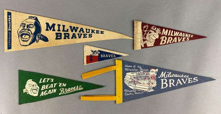 5 - 1950s - 60s Milwaukee Braves Mini Pennants