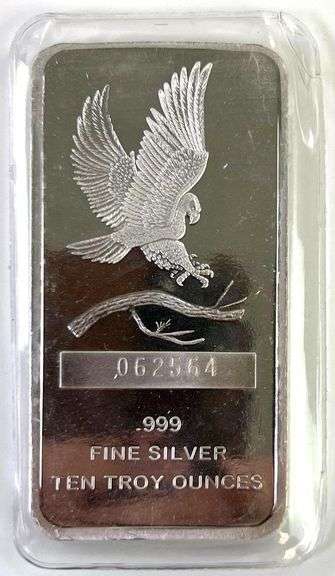 10 oz .999 Fine Silver Bar Silvertowne Eagle