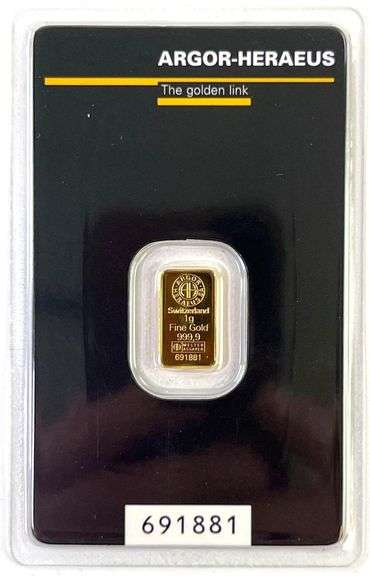 Argor Heraeus 1 gram .9999 Fine Gold Single Assay Card