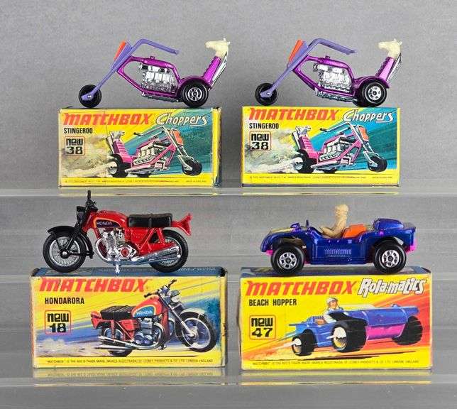 Group of 4 Matchbox No. 38, 18 and 47 Die-Cast Motorcycles and Car