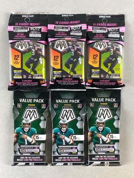 3 - 2023 Mosaic Football Value Packs + 3 - 2021 Mosaic Football Value Packs