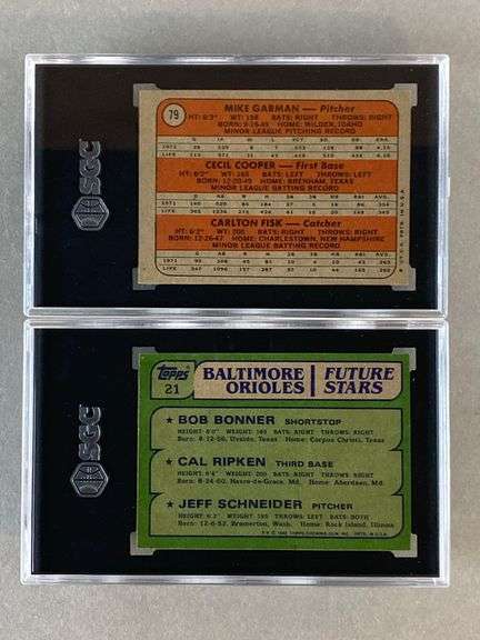1972 and 82 Topps Carlton Fisk, Cooper Red Sox Rookies #79 and Cal Ripken Jr. #21 SGC 6 and 5.5