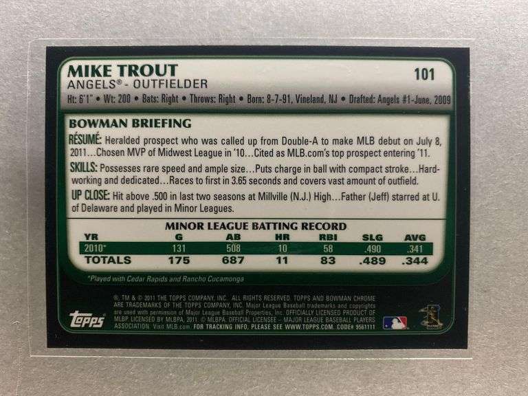 2011 Bowman Chrome Mike Trout #101 Rookie
