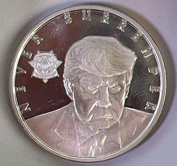 MAGA Trump Never Surrender Mug Shot 1 oz .999 Fine Silver Round