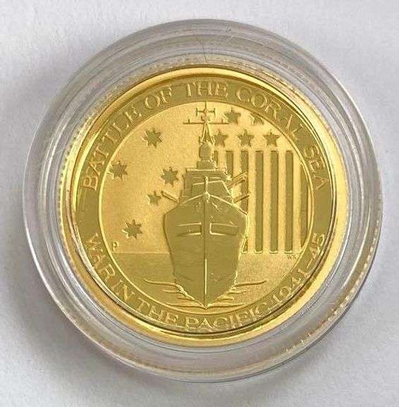 2014 $15 Australia War in the Pacific Battle of The Coral Sea 1/10thoz. 9999 Fine Gold