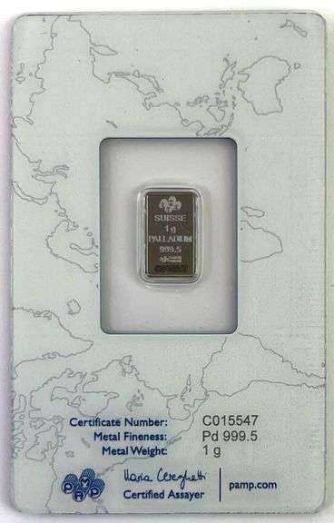 PAMP Lady Fortuna 1 Gram .9995 Fine Palladium Bar in Plastic Assay