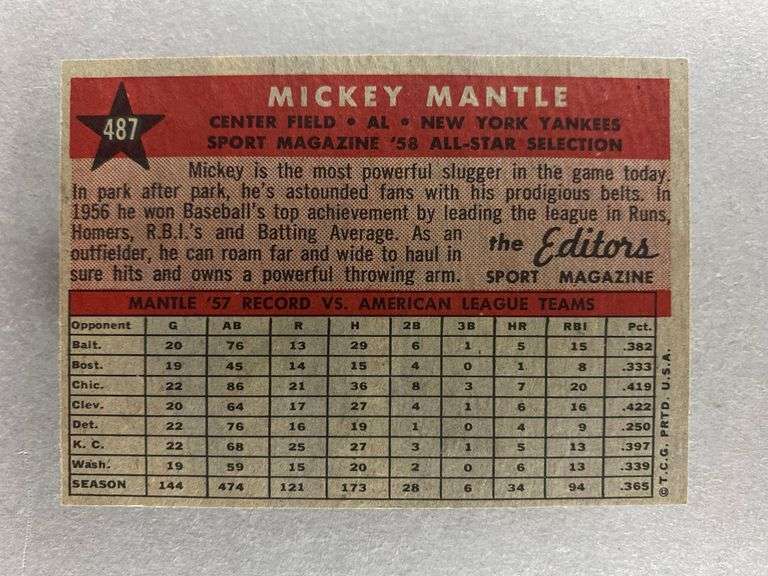 1958 Topps Mickey Mantle All-Star #487