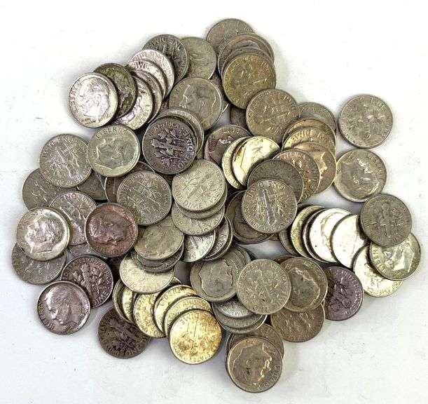 Group of 100 Silver Roosevelt Dimes 1964 and prior