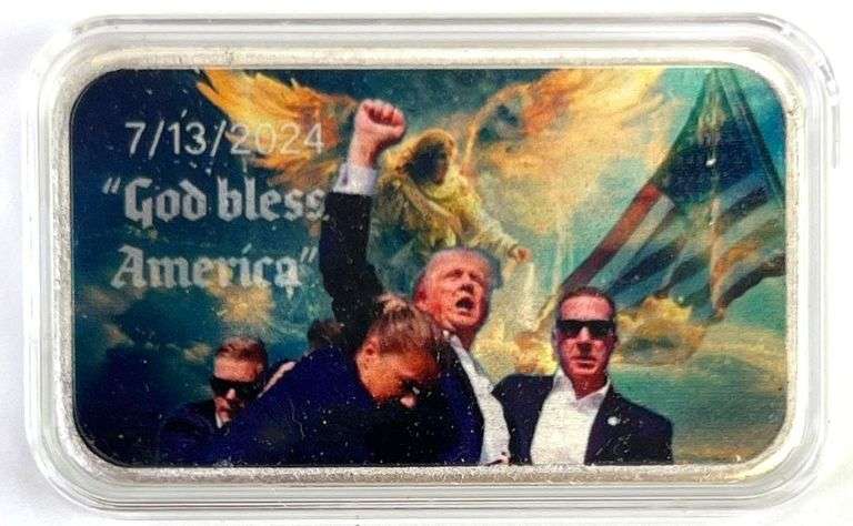 RARE MAGA Assassination Attempt July 13th Colorized 1 oz .999 Fine Silver Bar in Cap with COA