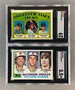 1972 and 82 Topps Carlton Fisk, Cooper Red Sox Rookies #79 and Cal Ripken Jr. #21 SGC 6 and 5.5