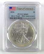 2016 US Mint Silver American Eagle .999 Fine Silver NGC MS69 First Strike Flag 30th Anniversary