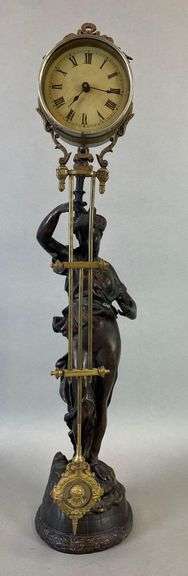 Antique Figural Woman Bronze and Brass Swinging Clock
