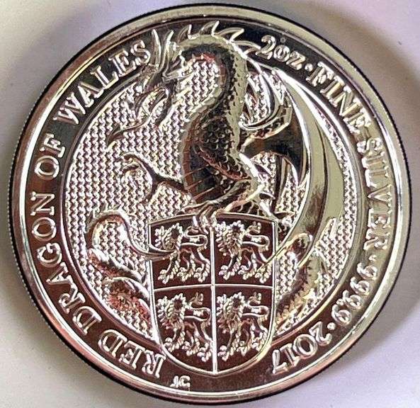 2017 Queen's Beast Red Dragon of Wales 2 oz .9999 Fine High Relief ...