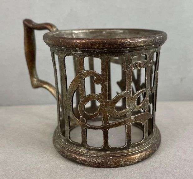 Vintage Drink Coca-Cola Metal Advertising Glass Holder