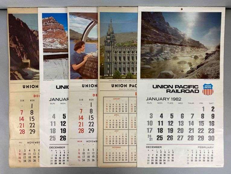 Group of 5 Union Pacific Railroad Calendars Matthew Bullock Auctioneers