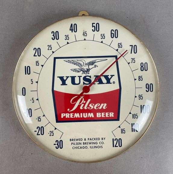 Vintage Yusay Pilsen Beer Advertising Thermometer