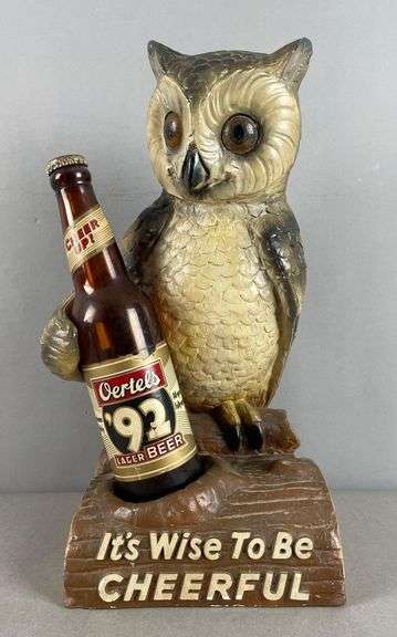 Vintage Oertel's 92 Beer Chalk Owl Advertising Display