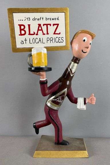 Repainted Vintage Blatz Beer Bottle Waiter Advertising Metal Statue
