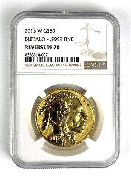 NGC Graded 2013 W US $50 Buffalo 1oz .9999 Fine Gold Coin PF70 Reverse