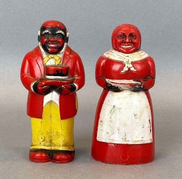 Pair of F and F Black Americana Salt and Pepper Shakers