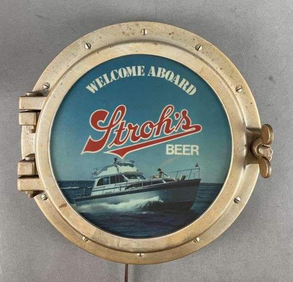 Vintage Stroh's Beer Welcome Aboard Light-Up Advertising Sign