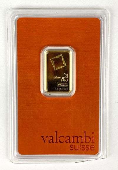 Valcambi Suisse 5 Gram .999 Fine Gold Ingot/ Bar