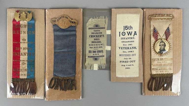 Iowa Service Ribbon Group of Antique Iowa Infantry Reunion Ribbon Badges - Matthew Bullock ...