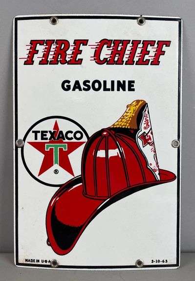 1963 Texaco Fire Chief Gasoline Porcelain Advertising Sign