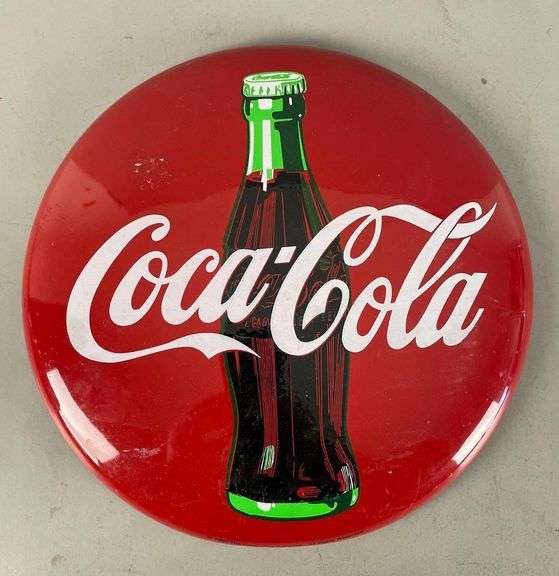 1990 Coca-Cola Button Metal Advertising Sign