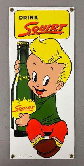 1986 Reproduction Squirt Soda Porcelain Advertising Sign