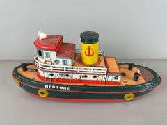 Vintage TM Tin Litho Neptune Battery Operated Steamboat - Matthew