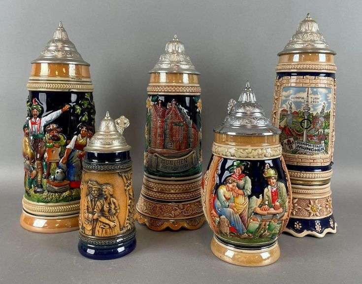 Group of 5 German Beer Steins Matthew Bullock Auctioneers