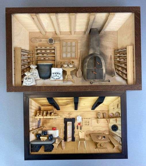 Group of 2 Handmade Wood Shadow Box Diorama - Matthew Bullock Auctioneers