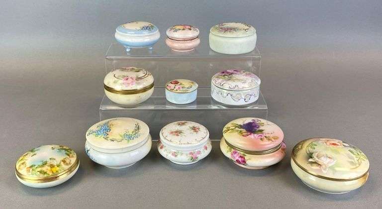 Group of Hand Painted Floral Porcelain Powder Jars - Matthew Bullock ...