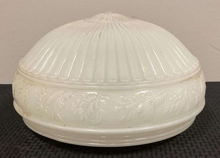 View of Antique White Glass Floral Lamp Shade - Matthew Bullock Auctioneers