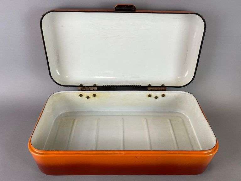 Vintage Enamelware Orange Bread Box