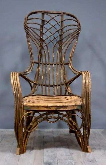 Antique Rustic Bent Cane Wood Rocking Chair