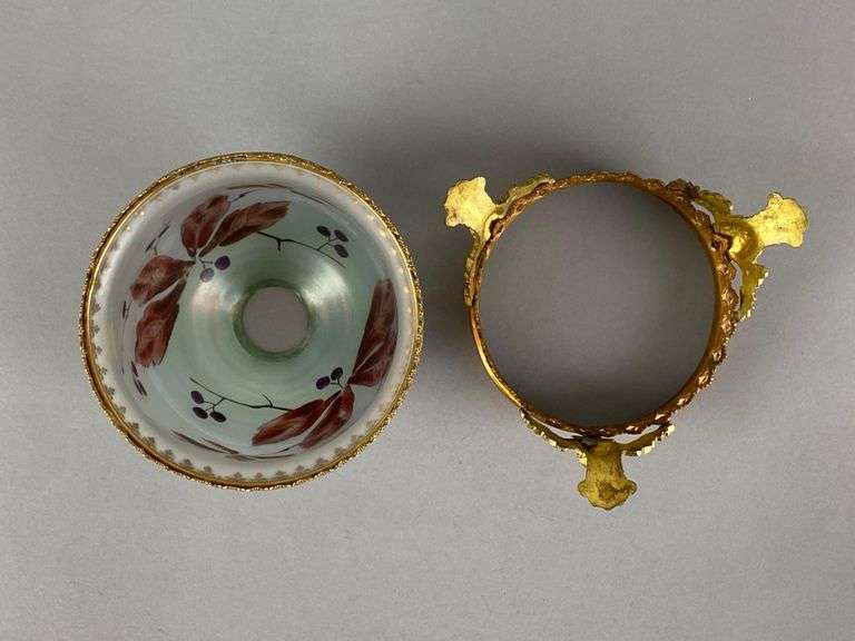 Antique Hand Painted Gilt Footed Fairy Lamp