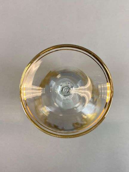 Antique Hand Painted Gold Floral Motif Twist Stem Wine Glass