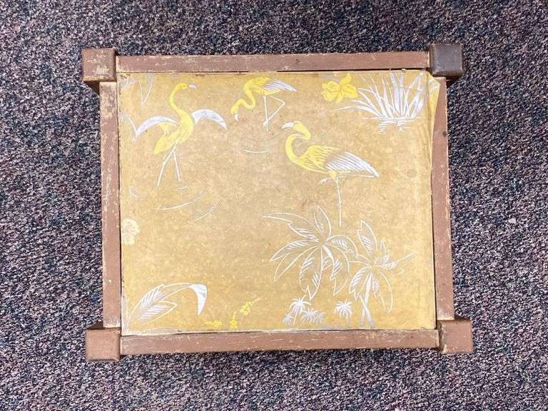 Arts and Crafts Tropical Flamingo Cushion Wood Footstool