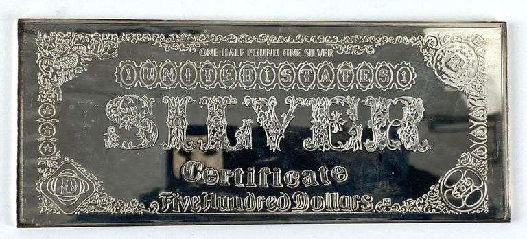 1990 USA $500 8 Troy Oz .999 Fine Silver Certificate