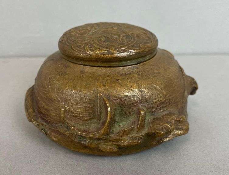 Antique Art Nouveau Bronze Viking Ships Ink Well
