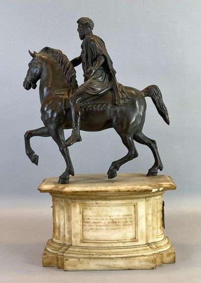 Antique Marcus Aurelius Statue of Marcus Aurelius with Marble Base and Inscription