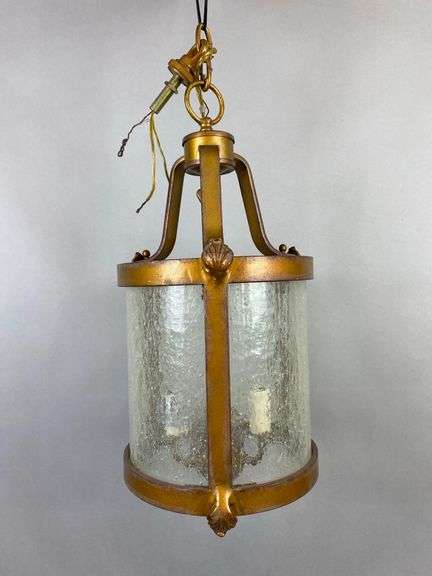 Antique Versailles Style Metal Hanging Pendant Light with Textured Frosted Glass Panels