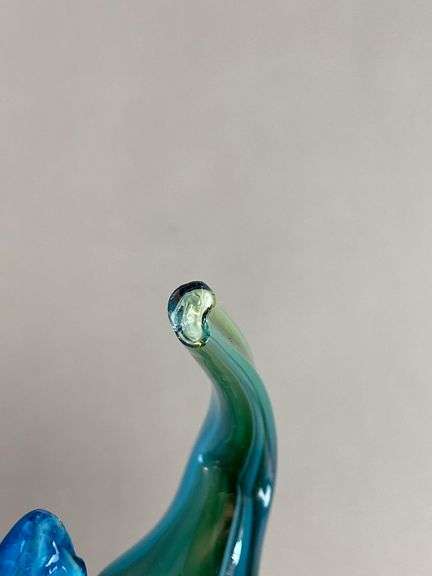 Mid-Century Modern Murano Style Blue White Black Art Glass Lion