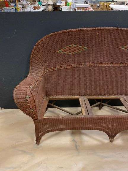 Antique Set of Painted Wicker Couch and Chair