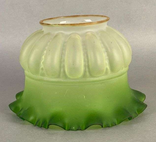 Antique Green Clear Frosted Ruffled Glass Lamp Shade