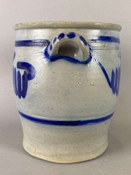German Stoneware 5 Liter Crock With Cobalt Design